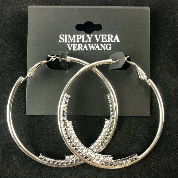 Simply Vera Vera Wang Jewelry - Vera Wang Silver-tone Hoop Earrings 2" with Rhinestones